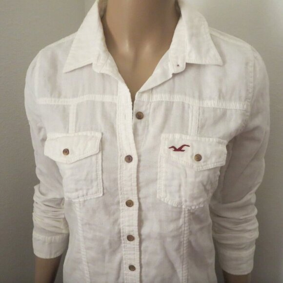 Hollister Womens White Solid Button Down Shirt Size Small - Picture 3 of 4